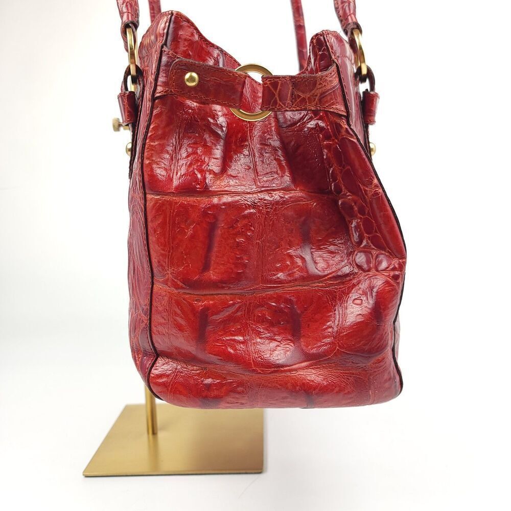 BRAHMIN Large Red Croc Embossed Luxury Leather Tote Shoulder Bag + Wallet Set - Picture 4 of 16